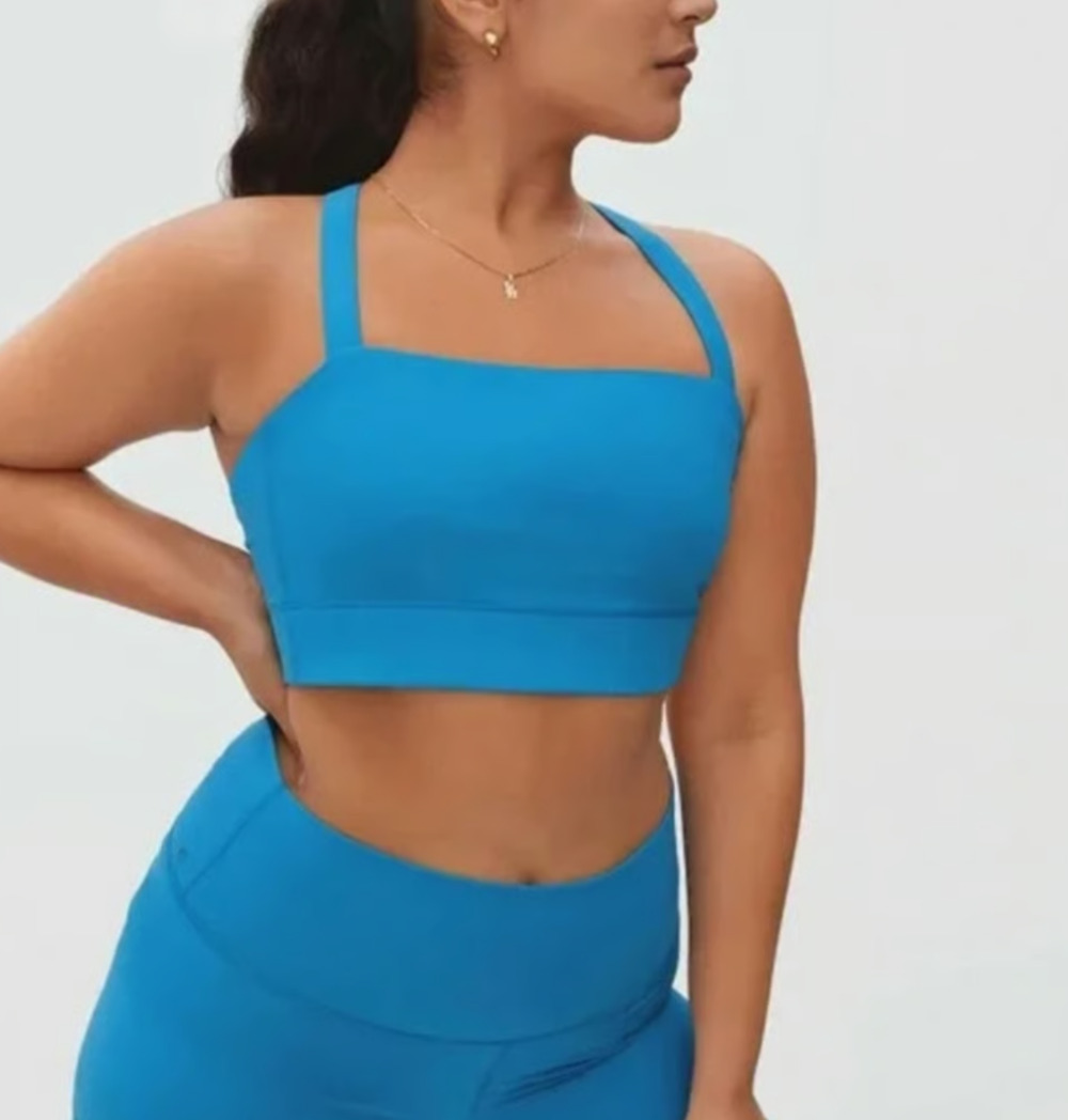 EVERLANE Women's The Perform Crop Top Small Blue Criss-Cross Sports Bra NWT
